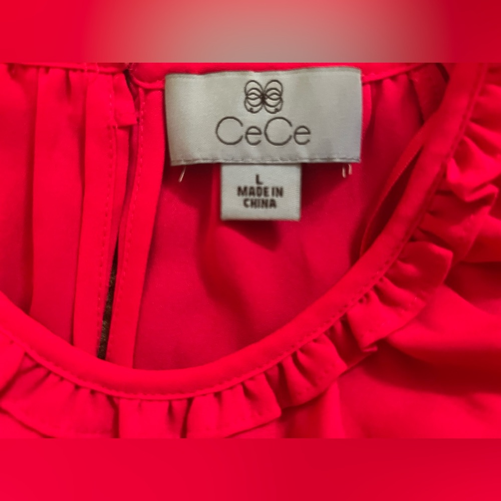 CeCe Bright Red Ruffle Blouse - Picture 3 of 3